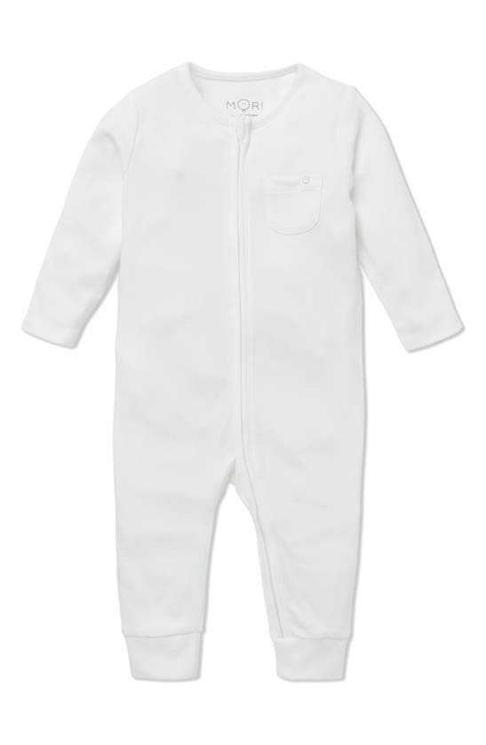 Mori Stripe Fitted One-piece Pajamas In White