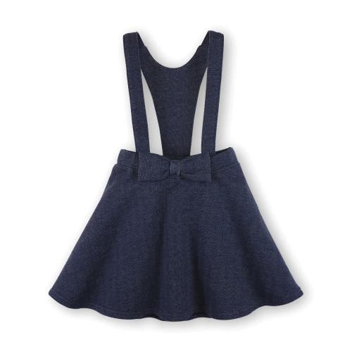 Hope & Henry Girls' Fleece Bow Front Suspender Skirt, Kids In Navy Herringbone