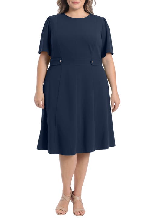 Short Sleeve Fit & Flare Midi Dress (Plus)