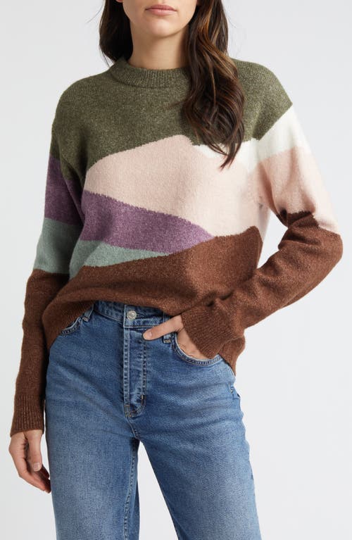 Shop Treasure & Bond Intarsia Colorblock Crewneck Sweater In Olive Kalamata Landscape