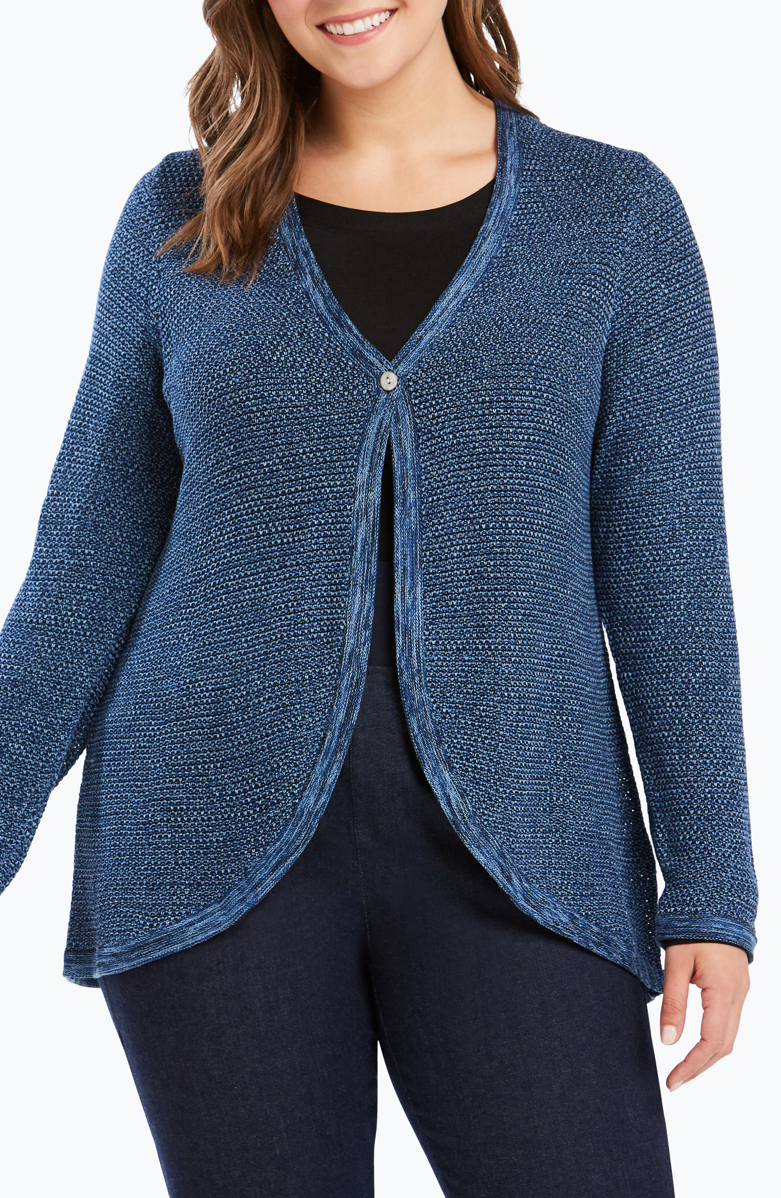 Plus Size Foxcroft Quinn Curved Hem Cotton Blend Cardigan