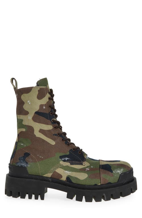 Shop Balenciaga Strike Camo Canvas Combat Boot In Dark Camo