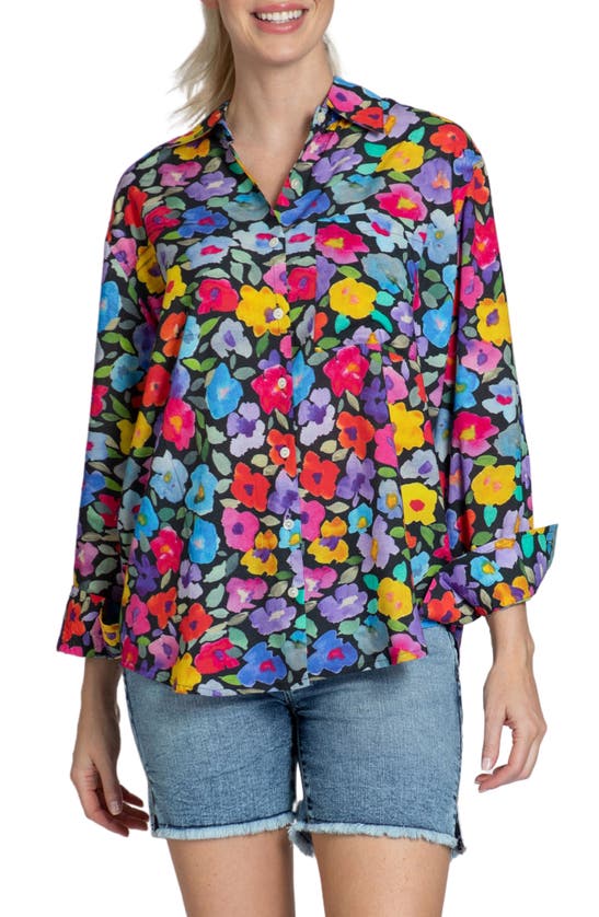 Shop Apny Oversize Floral Button-up Shirt In Pink Multi
