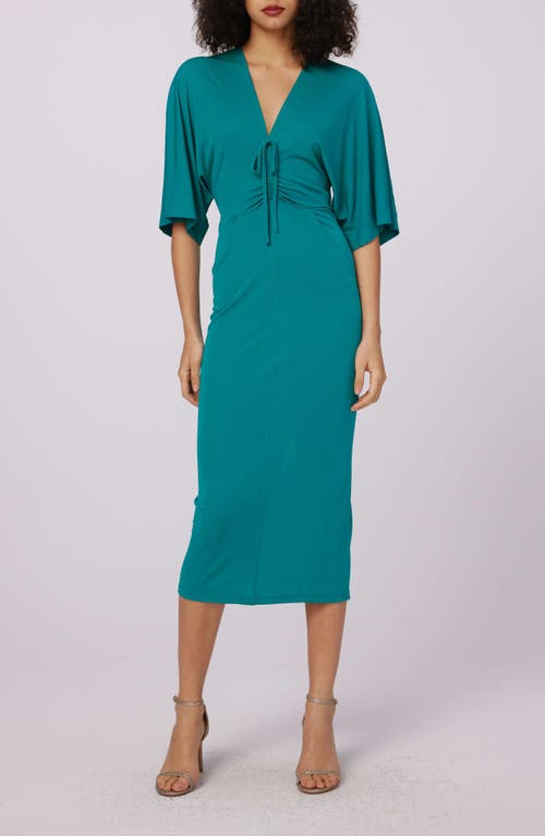 Diane von Furstenberg Valerie Center Ruched Midi Dress Emerald at Nordstrom,
