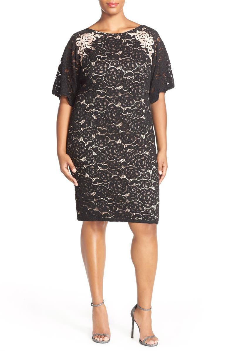 Adrianna Papell Short Sleeve Lace Sheath Dress (Plus Size) | Nordstrom
