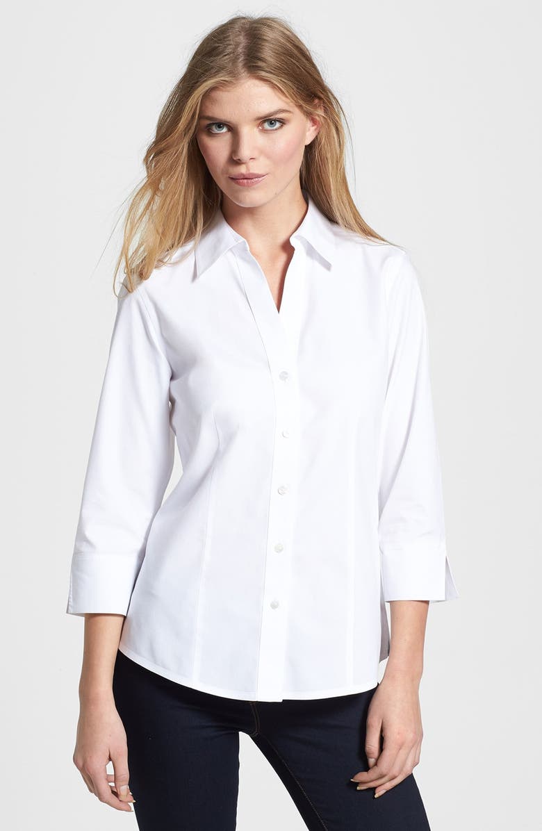 Foxcroft Johnny Collar Three Quarter Sleeve Fitted Shirt (Petite ...