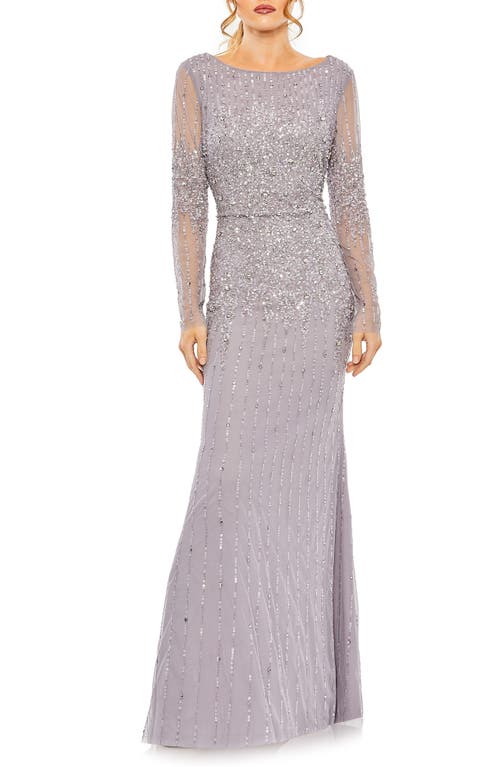 Mac Duggal Sequin Embellished Bateau Neck Long Sleeve A-Line Gown at Nordstrom,