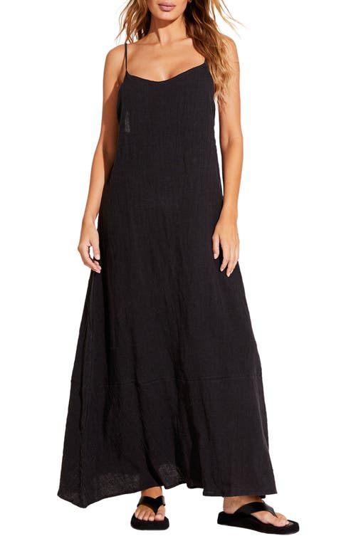 ® Vitamin A Mari Crinkle Linen & Cotton Cover-Up Dress in Black Crinkle Linen