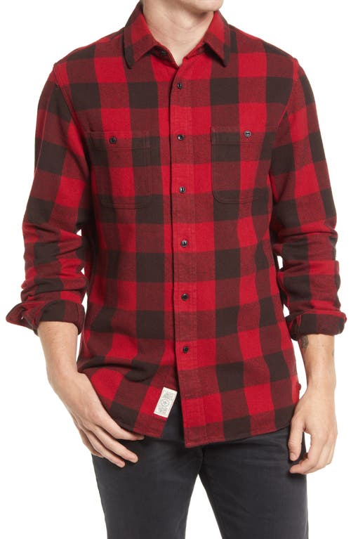 Buffalo Check Flannel Long Sleeve Button-Up Shirt in Red