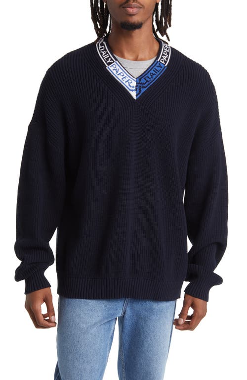 DAILY PAPER Roshaun Cotton Sweater in Deep Navy