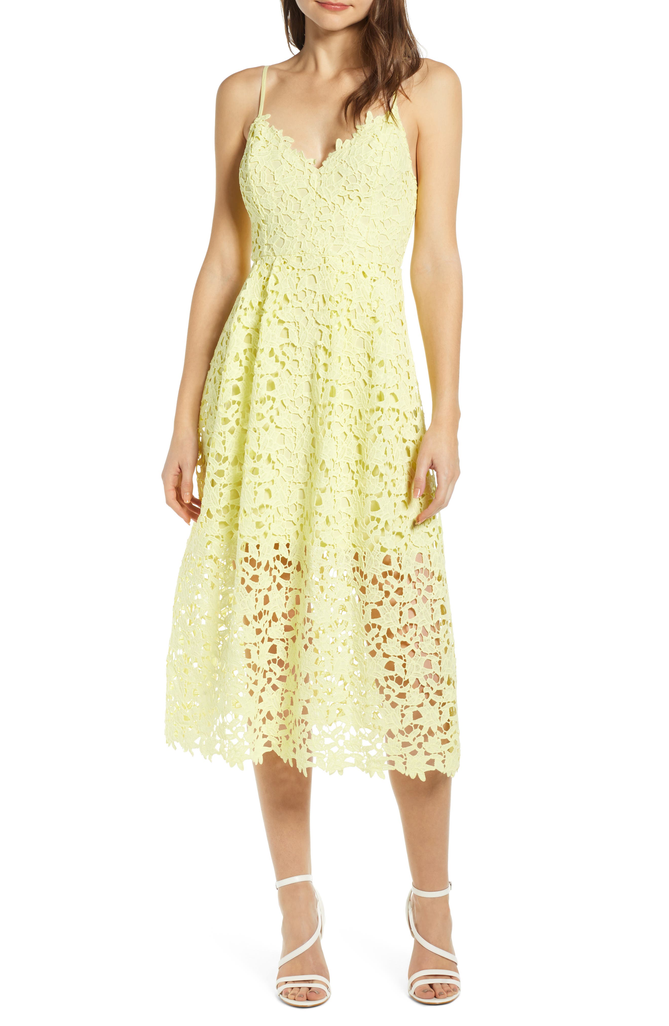Astr The Label Lace Midi Dress, Yellow