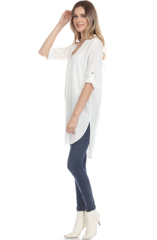 Shop Rain And Rose Notched Neck Tunic Blouse In White