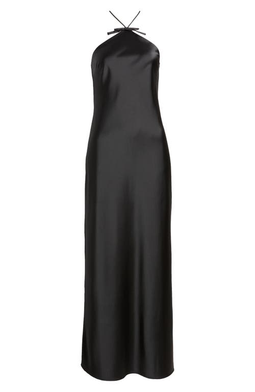 Shop Wayf Araceli Halter Strap Satin Slipdress In Black