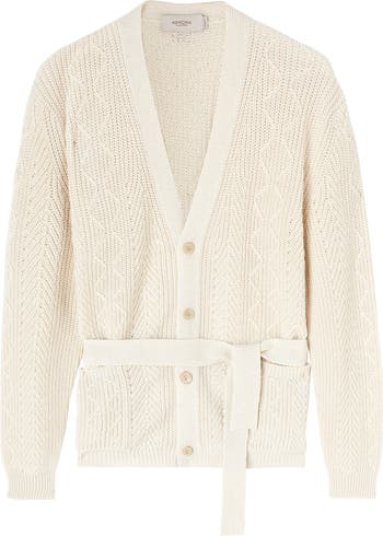 Agnona Belted Mixed Stitch Linen & Cotton Cardigan | Nordstrom
