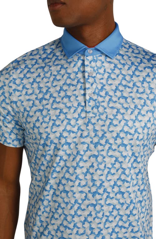 Shop Redvanly Norton Geo Print Performance Golf Polo In Malibu Blue/breeze