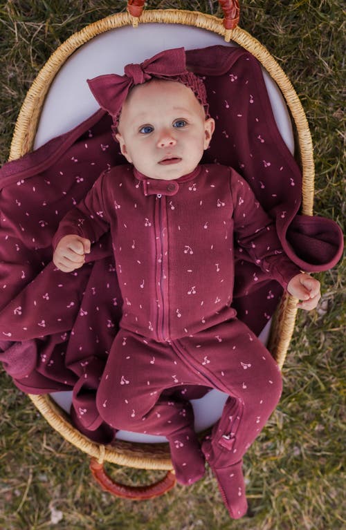 Shop L'ovedbaby Organic Cotton Zip Footie In Sugarplum Cherries