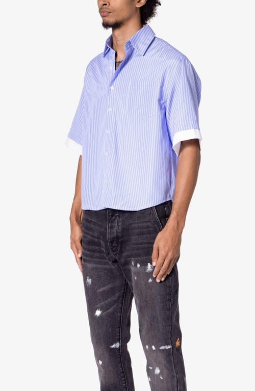 Shop Mnml Layered Stripe Cotton Button-up Shirt In Blue