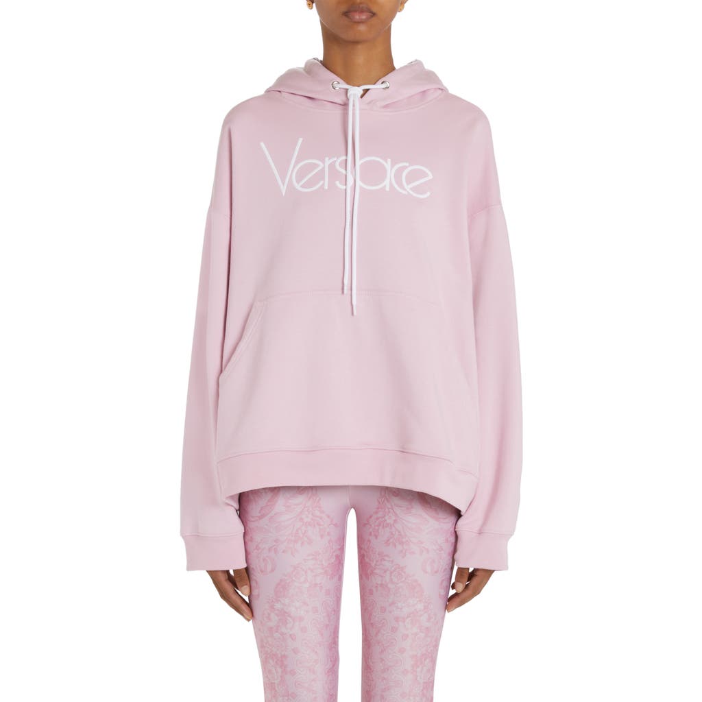 Versace Oversize 1978 Re-edition Logo Embroidered Hoodie In Pink/white