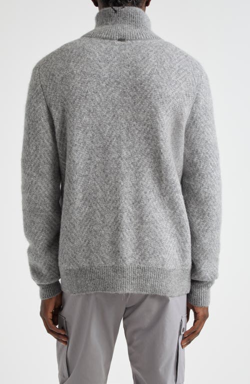 Shop Herno Herringbone Jacquard Alpaca Blend Zip Cardigan In Grey