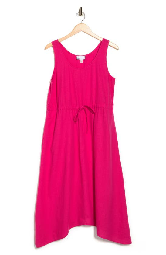 Nordstrom Rack Drawstring Waist Linen Blend Midi Dress In Pink Electric