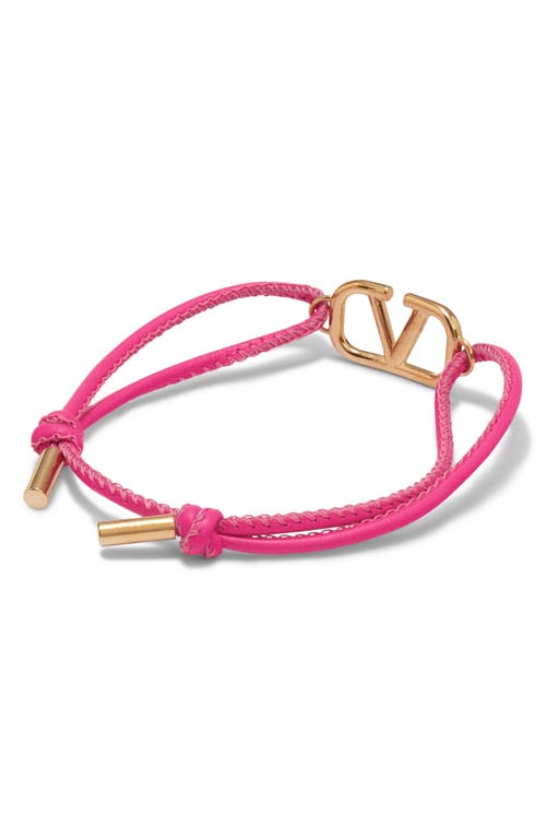 Shop Valentino Vlogo Leather Slider Bracelet In Pink Pp