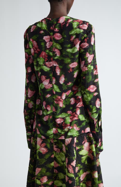 Shop Erdem Blurred Floral Print Pleated Top In Black