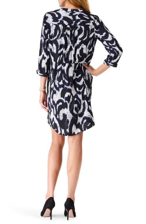 Shop Nic + Zoe Nic+zoe Shadow Stamp Split Neck Shirtdress In Black Multi