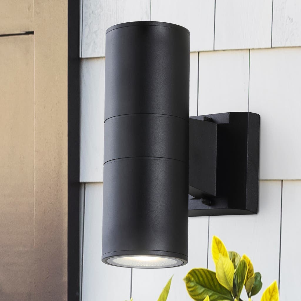 Jonathan Y Duo 2-light Modern Midcentury Cylinder Outdoor Metal/glass Integrated Led Sconce With Upl In Black