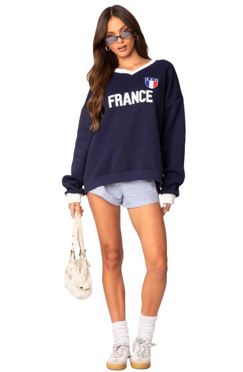 Shop Edikted France Oversize V-neck Sweatshirt In Navy