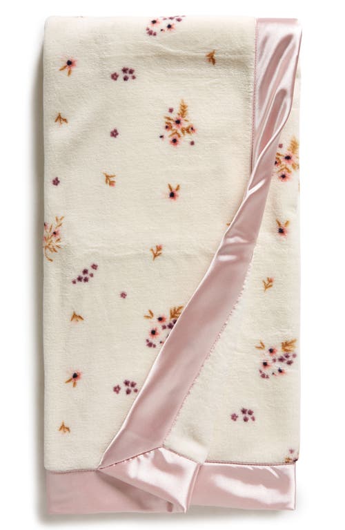 Nordstrom Baby Print Plush Blanket in Ivory Egret- Pink Floral Bunch at Nordstrom