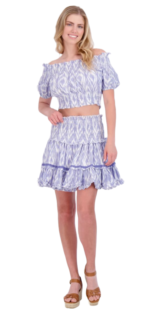 Shop Mer St. Barth Amelie Crop Top And Skirt Set In Blue Ikat