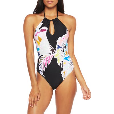 Trina Turk Seychelles Floral Keyhole One-Piece Swimsuit, Black