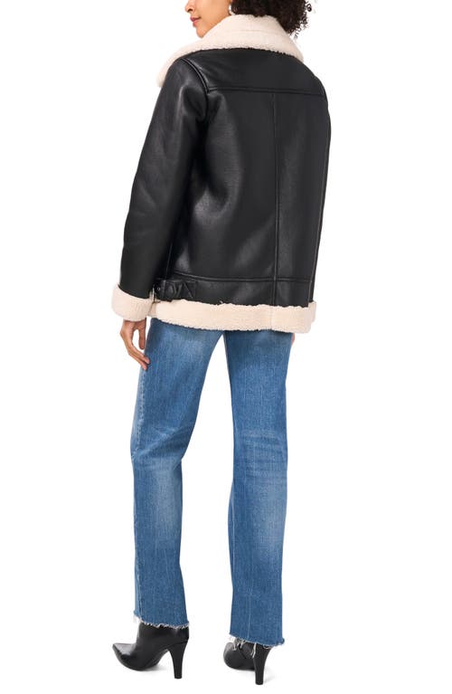 VINCE CAMUTO VINCE CAMUTO FAUX LEATHER & FAUX SHEARLING BOMBER JACKET 