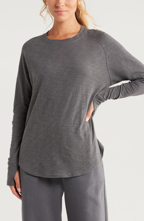 Shop Zella Relaxed Washed 2.0 Long Sleeve Slub Tee In Grey Forged