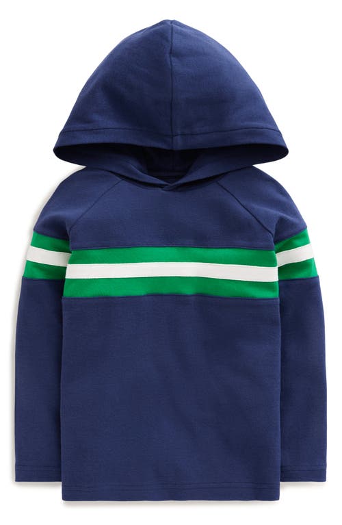 Mini Boden Kids' Chest Stripe Cotton Hoodie in College Navy Chest Stripe 