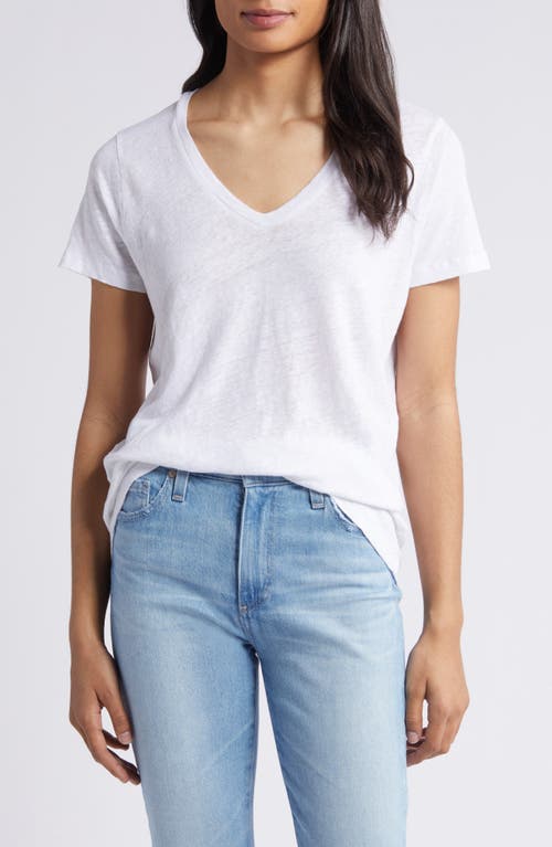 V-Neck Linen T-Shirt in White Cap