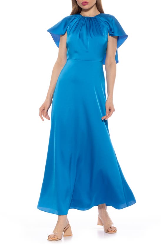 Alexia Admor Danica Capelet Sleeve Satin Maxi Dress In Cerulean