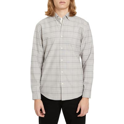 Frank And Oak Regular Fit Windowpane Button-Down Oxford Shirt, Grey