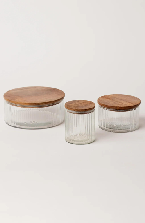 Shop Fleck Fluted Glass Storage Jars Set Of 3 In Clear