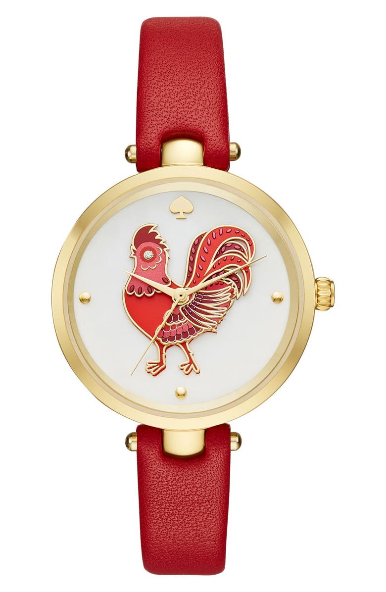 KATE SPADE NEW YORK metro grand taco truck leather strap watch, 38mm, Main, color, 600
