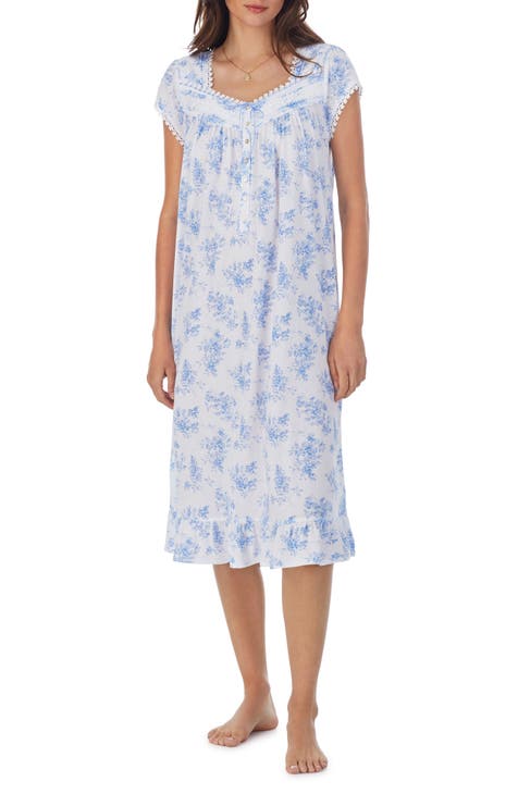 Women's V-neck lace edge Modal Nightgown Mesh Long Sleeved Pajamas
