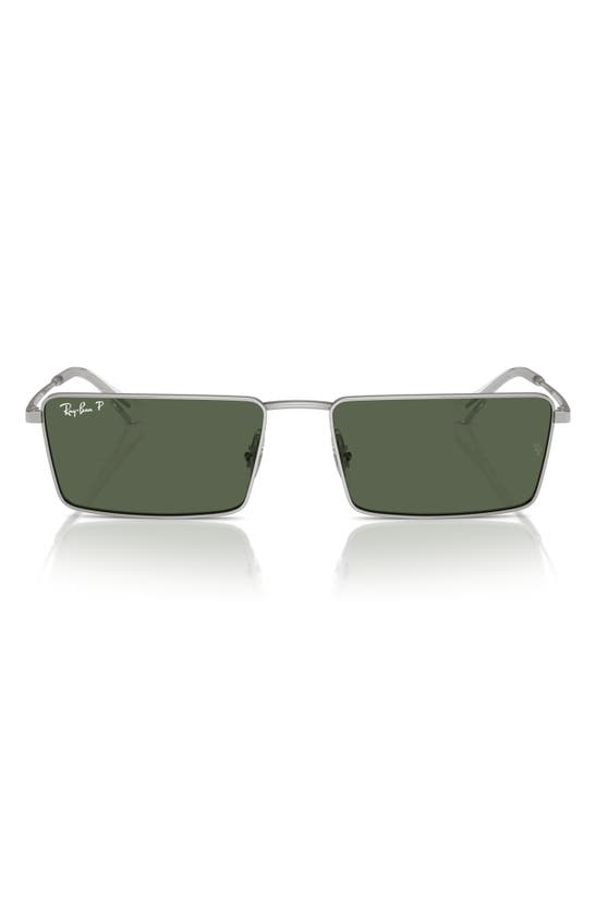 Ray Ban Emy Bio-based Sunglasses Silver Frame Green Lenses Polarized 59-17 In Silver