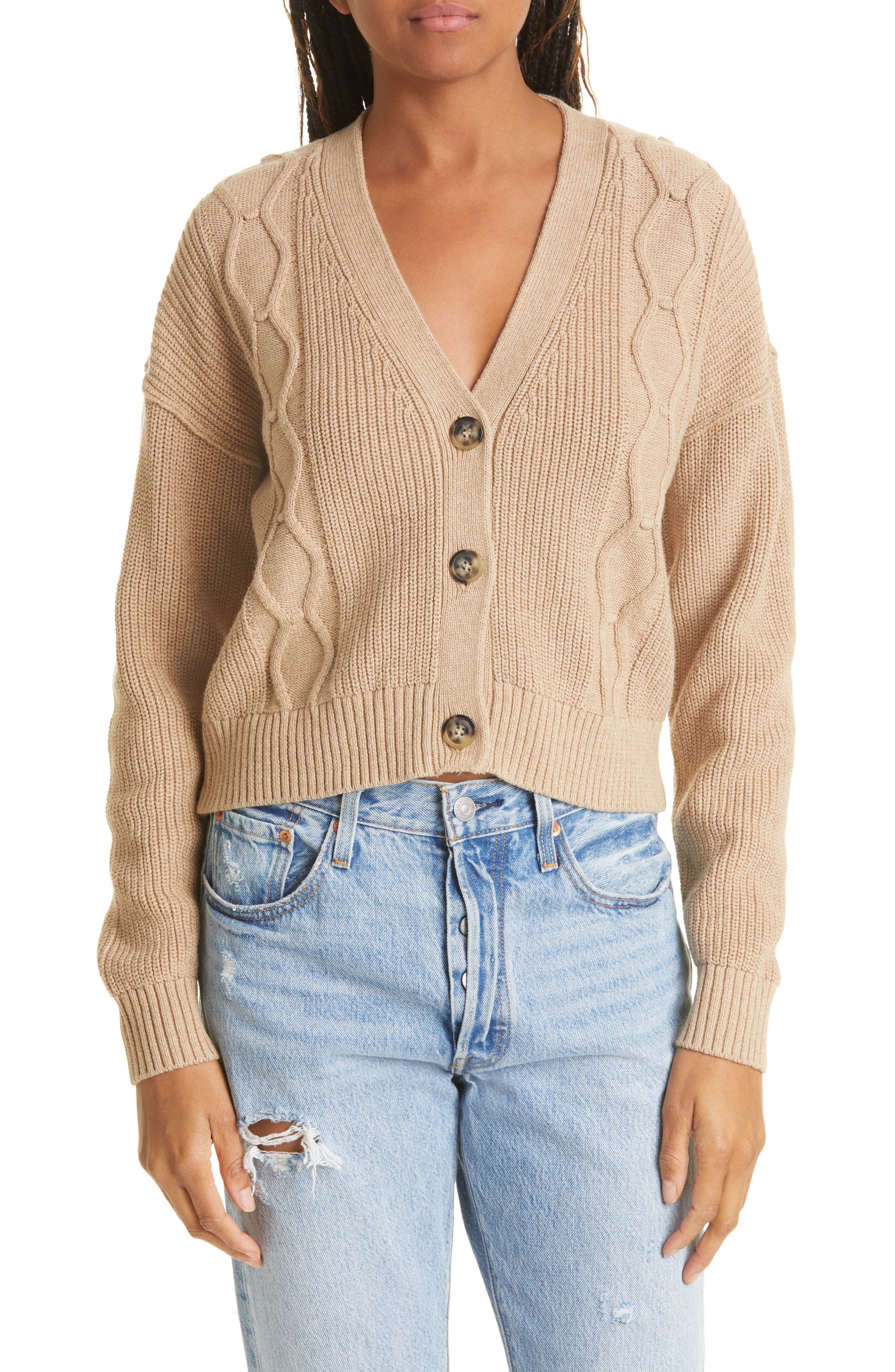 Women Cozy Time Cable Twist Knitted Long Sleeve V-Neck Cropped Cardigan Sweater 