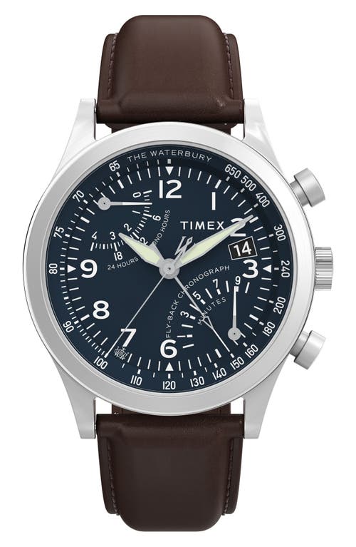 Timex ® Waterbury Traditional Fly Back Chronograph Leather Strap Watch, 43mm In Brown