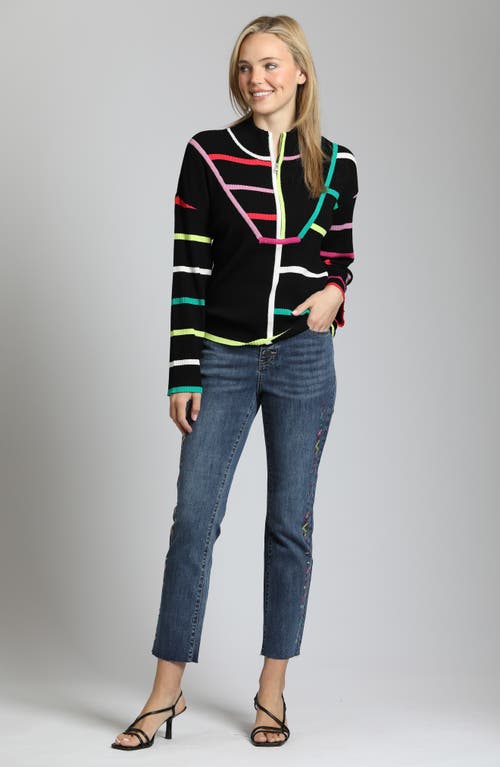 Shop Apny Stripe Half Zip Pullover Sweater In Black Multi