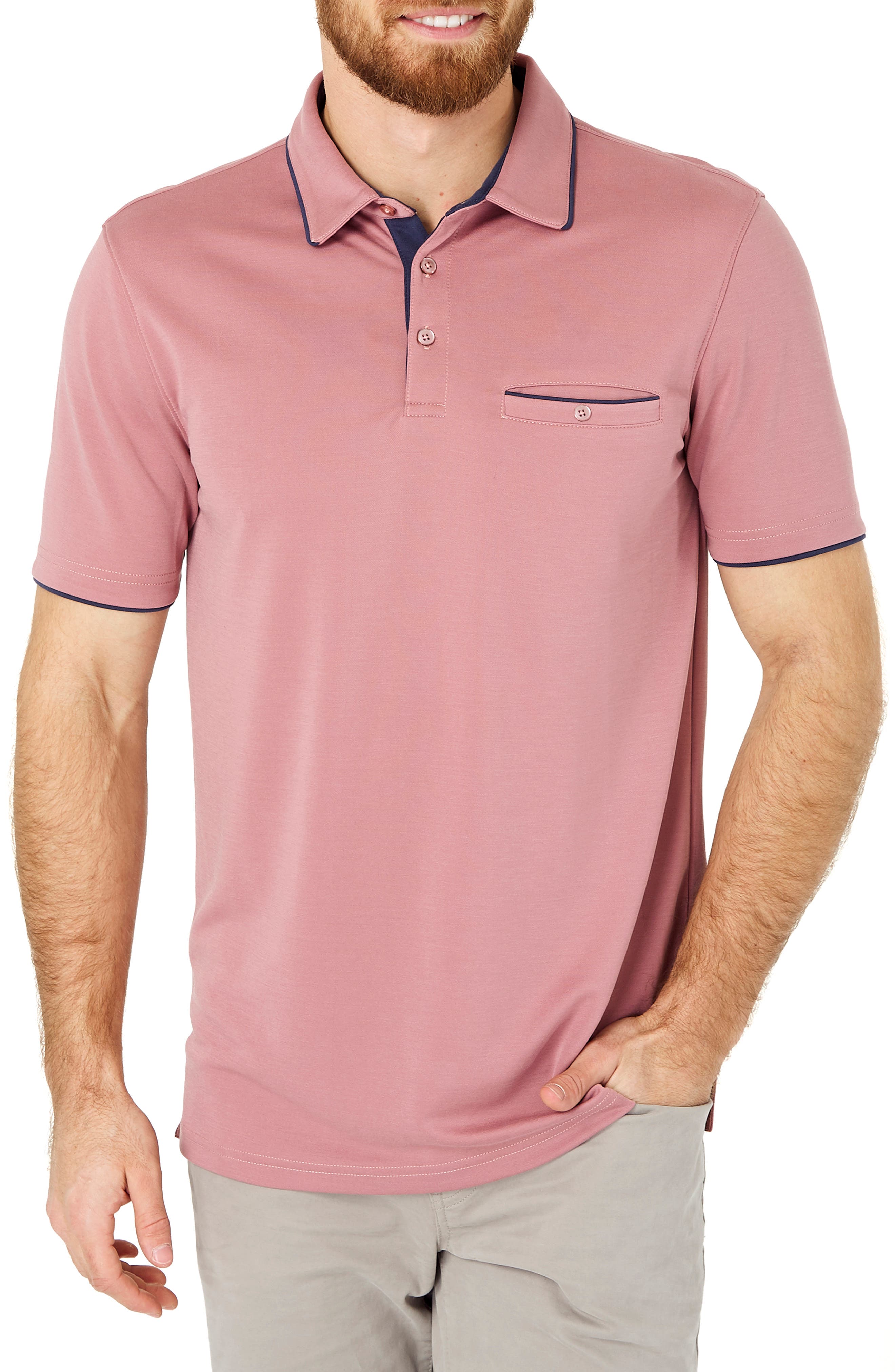 pink and grey polo shirt