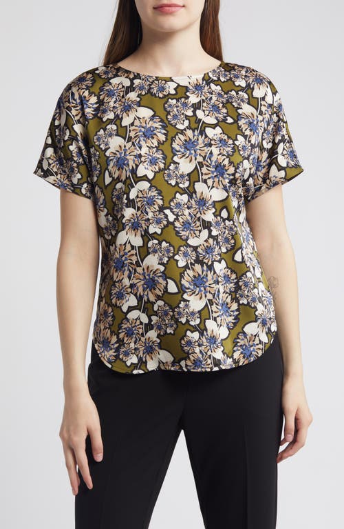 Anne Klein Floral Curve Hem Top White Multi at Nordstrom,