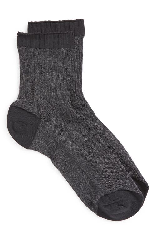 Nordstrom Sparkle Sheer Rib Quarter Socks In Black