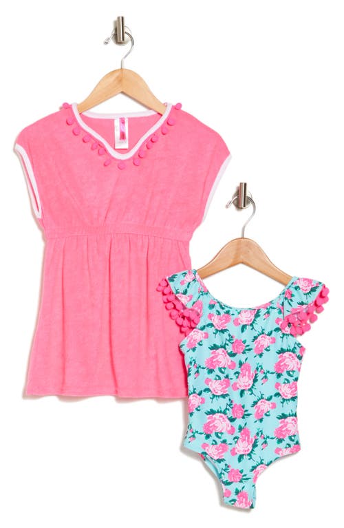 Shop Betsey Johnson Kids' One-piece Swimsuit & Cover-up Dress Set In Knockout Pink/multi