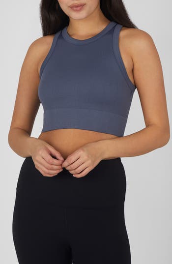 90 Degree By Reflex 3-pack Seamless Ribbed Crop Tank Tops In Grisaille/white/black